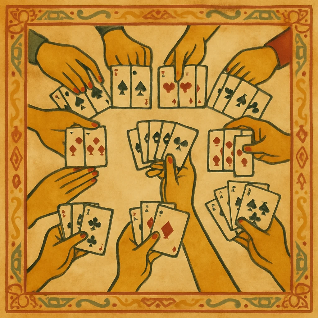 Hand ranking Xì Tố: thứ tự bài cao từ Royal Flush đến High Card — minh hoạ retro Saigon