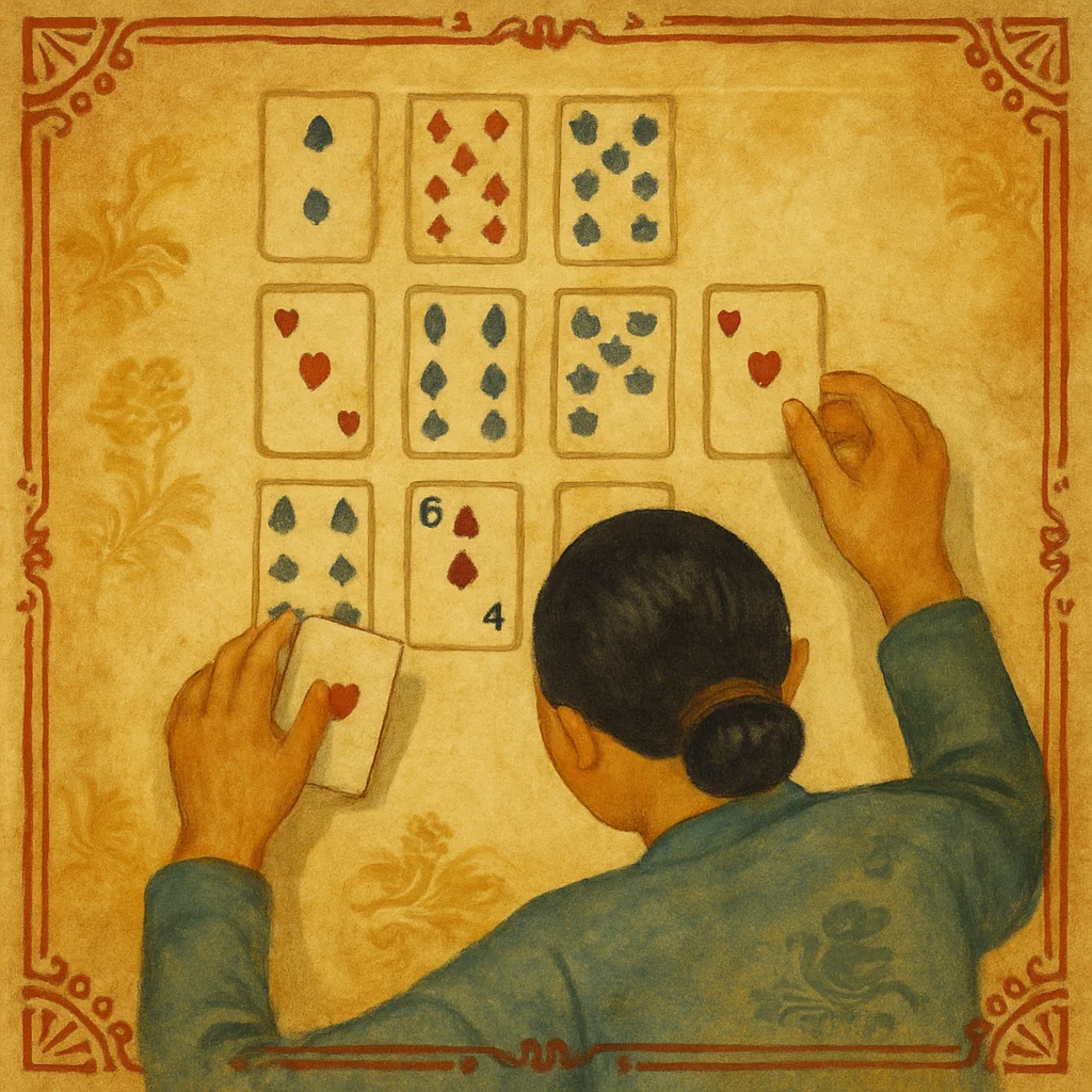 Cách xếp 13 lá Mậu Binh thành 3 chi tối ưu — minh hoạ retro Saigon