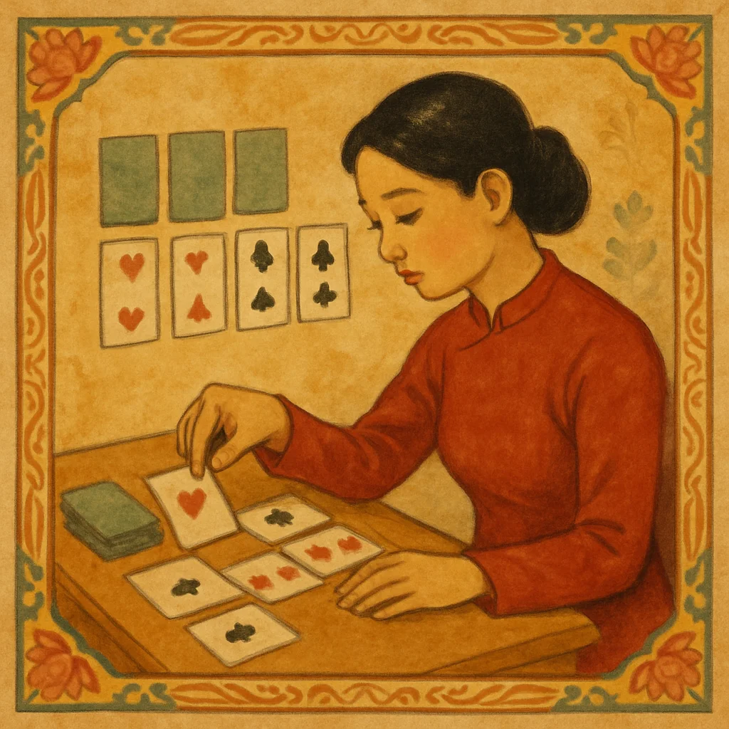 Mẹo Solitaire Klondike — tăng tỷ lệ thắng từ 30% lên 50% — minh hoạ retro Saigon