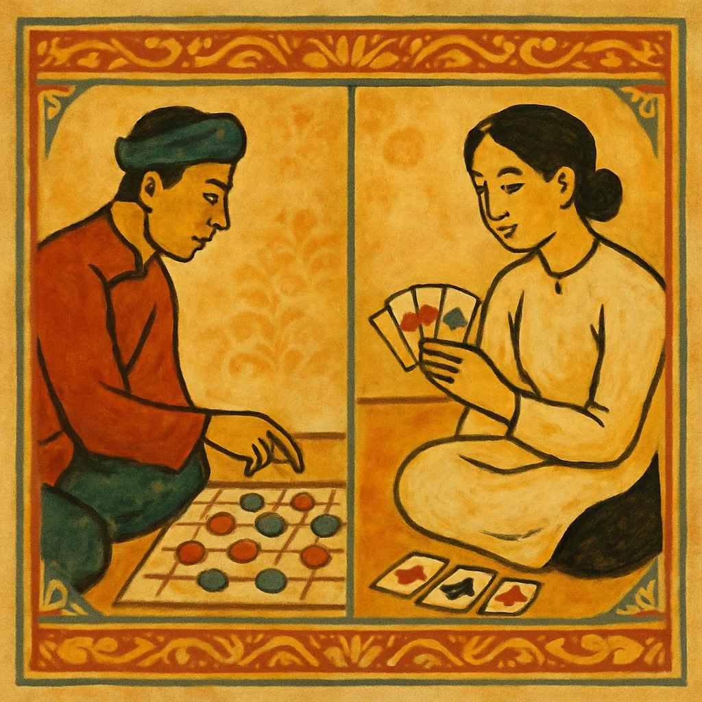 Liêng vs Bài Cào: 4 khác biệt — minh hoạ retro Saigon